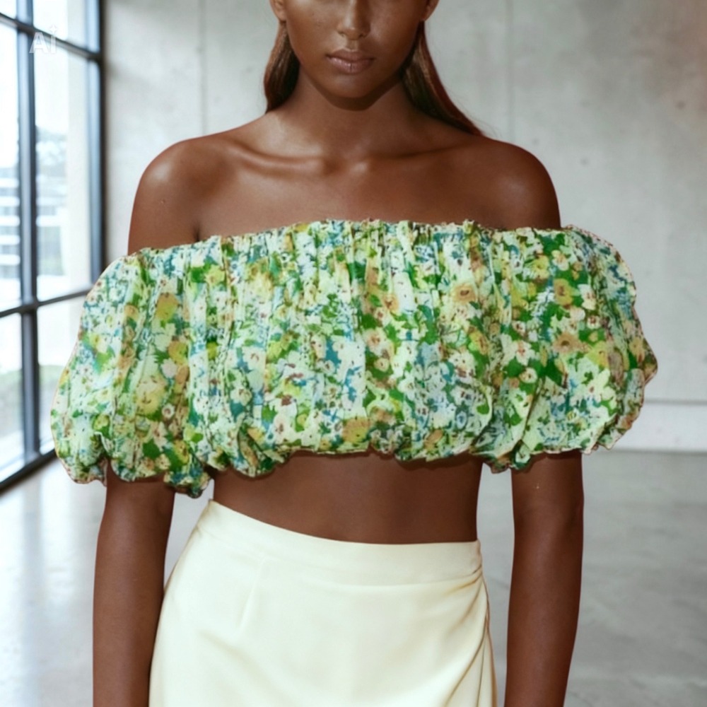 Alemais Francis Bubble Crop Top Floral, size US 2